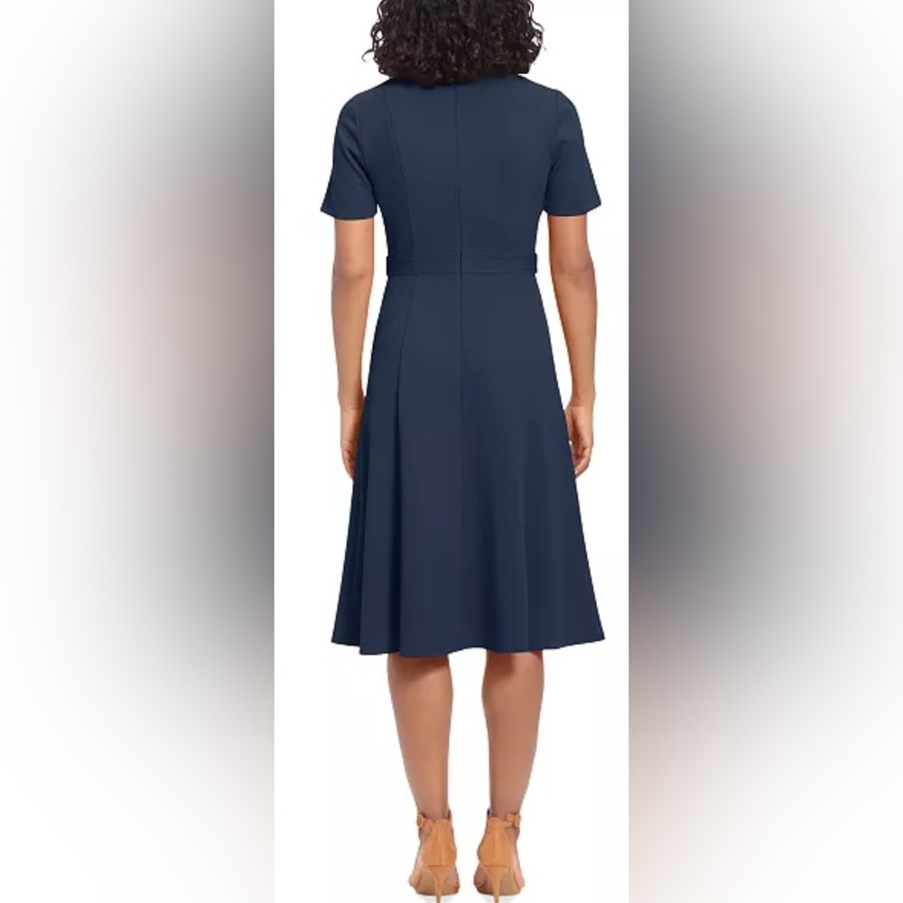 Petite Fit & Flare Scuba Crepe Midi Dress Color: Nvy Blazer Size 14P - Picture 3 of 5